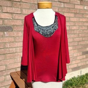 NWT Cha Cha Vente red layered top